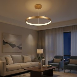kelvo® NEMESIS KLV-101-0213 Κρεμαστό Φωτιστικό Οροφής LED 67W 6700lm 180° AC 220-240V IP20 Ρυθμιζόμενο Λευκό CCT με Χειριστήριο από 2700K έως 6000K Dimmable - Lumileds SMD Chip - Χρυσό Πλατίνα - Μ80 x Π80 x Υ4cm - 3 Χρόνια Εγγύηση