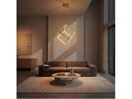 kelvo® KIBOO KLV-101-0262 Κρεμαστό Φωτιστικό Οροφής LED 36W 3600lm 360° AC 220-240V IP20 Ρυθμιζόμενο Λευκό CCT με Χειριστήριο από 2700K έως 6000K Dimmable - Lumileds SMD Chip - Χρυσό Πλατίνα - Μ40 x Π40 x Υ40cm - 3 Χρόνια Εγγύηση