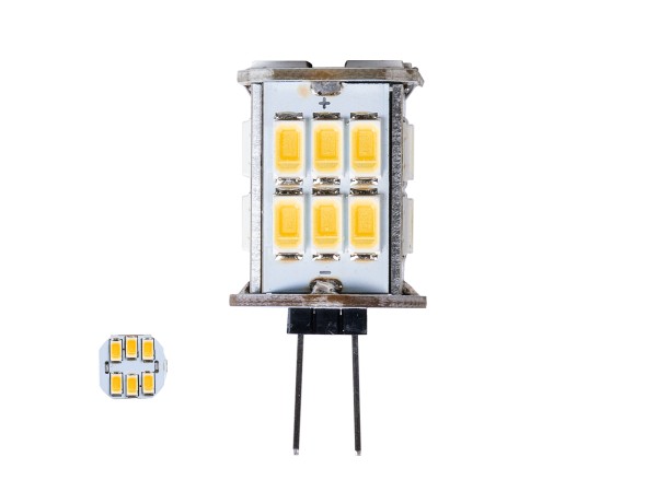 GLOBOSTAR® G4BACK 76136 Λάμπα G4 LED 6W 600lm 320° DC 12-24V IP20 Θερμό Λευκό 2700K Dimmable - Sanan SMD Chip - Back Pin - Μ1.9 x Π1.9 x Υ3.7cm - 2 Χρόνια Εγγύηση