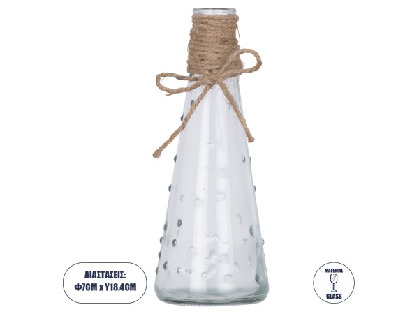 GloboStar® LUCY 35616 Διακοσμητικό Βάζο Γυάλινο Διάφανο με Σχοινί Φ7 x Υ18.1cm GloboStar® LUCY 35616 Διακοσμητικό Βάζο Γυάλινο Διάφανο με Σχοινί Φ7 x Υ18.1cm