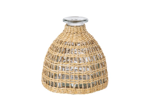 GloboStar® MANDY 35632 Διακοσμητικό Βάζο Γυάλινο Διάφανο με Μπαμπού Φ10.5 x Υ11cm