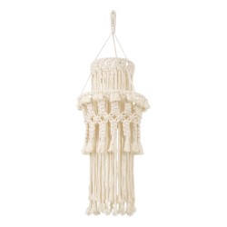 GloboStar® 36200 ETHIOPIA Boho Καπέλο Φωτιστικού- Μακραμέ Πλεκτό Χειροποίητο Μπεζ Βαμβακερό Νήμα - Μ30 x Π30 x Υ90cm