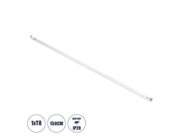 GloboStar® TUBATO 60150 Μεταλλικό Σκαφάκι για 1 x Λάμπα 150CM T8 G13 LED AC 220-240V IP20 Μ150 x Π3.4 x Υ4.3cm - 5 Χρόνια Εγγύηση