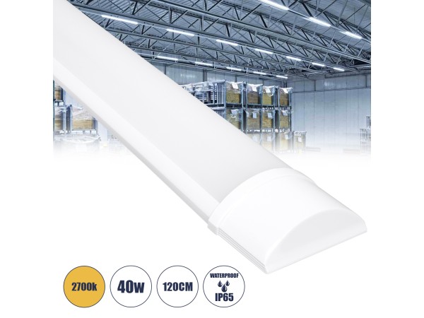 GloboStar® 60160 LED Γραμμικό Βιομηχανικό Φωτιστικό Tri-Proof 120cm 40W 3648lm 120° AC 220-240V Αδιάβροχο IP65 Μ120 x Π7.5 x Υ2.5cm Θερμό Λευκό 2700K - 2 Χρόνια Εγγύηση
