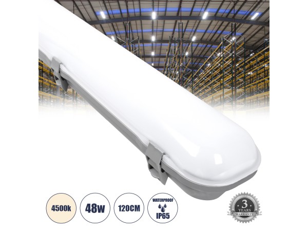GloboStar® 60174 LED Γραμμικό Βιομηχανικό Φωτιστικό Tri-Proof 120cm 48W 5522lm 120° AC 220-240V Αδιάβροχο IP65 Μ120 x Π10,5 x Υ8cm Φυσικό Λευκό 4500K - 3 Χρόνια Εγγύηση