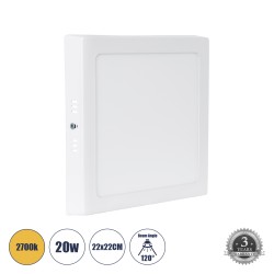 GLOBOSTAR® PANELO 60205 Panel Οροφής LED 20W 1800lm 120° AC 220-240V IP20 Θερμό Λευκό 2700K - Lumileds SMD Chip & TÜV SÜD Driver - Λευκό Γαλακτερό - Μ22 x Π22 x Υ3cm / Q20 x 20cm - 3 Χρόνια Εγγύηση