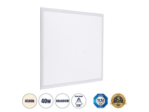 GLOBOSTAR® PANELETI 60207 Χωνευτό Panel Οροφής 60x60 LED 40W 3800lm 120° UGR<19 AC 220-240V IP20 Φυσικό Λευκό 4500K - Lumileds SMD Chip & TÜV SÜD Driver - Λευκό Γαλακτερό - Μ60 x Π60 x Υ1.5cm / Q56 x 56cm - 5 Χρόνια Εγγύηση