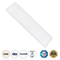 GLOBOSTAR® PANELETI 60213 Χωνευτό Panel Οροφής 120x30 LED 48W 4560lm 120° UGR<19 AC 220-240V IP20 Φυσικό Λευκό 4500K - Lumileds SMD Chip & TÜV SÜD Driver - Λευκό Γαλακτερό - Μ120 x Π30 x Υ1.5cm / Q116 x 26cm - 5 Χρόνια Εγγύηση