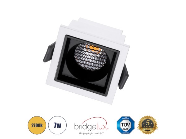 GLOBOSTAR® PLUTO-S 60265 Χωνευτό Downlight Σποτ με Honeycomb Anti Glare Reflector LED 7W 875lm 38° AC 220-240V IP20 Θερμό Λευκό 2700K - Bridgelux COB Chip & TÜV SÜD Driver - Λευκό & Μαύρο Ματ - Μ6.4 x Π6.4 x Υ4.9cm / Q5.5 x 5.5cm - 5 Χρόνια Εγγύηση