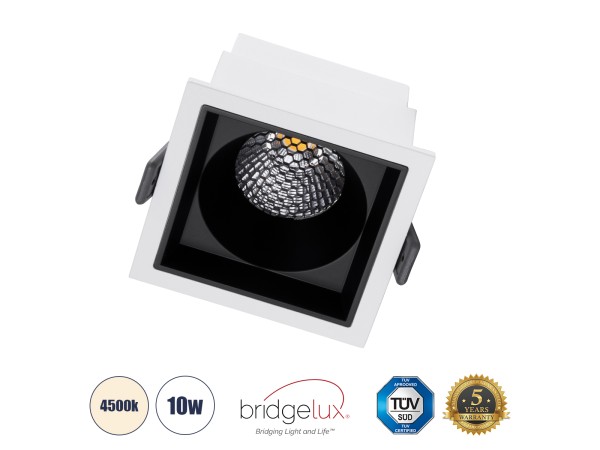 GLOBOSTAR® PLUTO-M 60270 Χωνευτό Downlight Σποτ με Honeycomb Anti Glare Reflector LED 10W 1300lm 38° AC 220-240V IP20 Φυσικό Λευκό 4500K - Bridgelux COB Chip & TÜV SÜD Driver - Λευκό & Μαύρο Ματ - Μ8.4 x Π8.4 x Υ5.9cm / Q7.5 x 7.5cm - 5 Χρόνια Εγγύηση