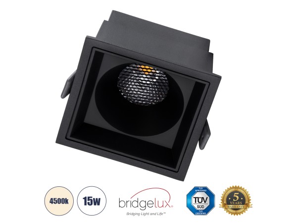 GLOBOSTAR® PLUTO-B 60280 Χωνευτό Downlight Σποτ με Honeycomb Anti Glare Reflector LED 15W 1950lm 38° AC 220-240V IP20 Φυσικό Λευκό 4500K - Bridgelux COB Chip & TÜV SÜD Driver - Μαύρο Ματ - Μ10.4 x Π10.4 x Υ6.5cm / Q9.5 x 9.5cm - 5 Χρόνια Εγγύηση