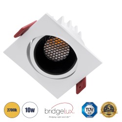 GLOBOSTAR® LEO-SQ 60289 Χωνευτό Κινούμενο Downlight Σποτ με Honeycomb Anti Glare Reflector LED 10W 1250lm 38° AC 220-240V IP20 Θερμό Λευκό 2700K - Bridgelux COB Chip & TÜV SÜD Driver - Λευκό & Μαύρο Ματ - Μ8.5 x Π8.5 x Υ6.6cm / Q7.5 x 7.5cm - 5 Χρόνια Εγγ