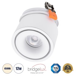 GLOBOSTAR® OMEGA-R 60294 Χωνευτό Κινούμενο Downlight Σποτ LED 12W 1560lm 36° AC 220-240V IP20 Φυσικό Λευκό 4500K - Bridgelux COB Chip & TÜV SÜD Driver - Λευκό Ματ - Μ10 x Π10 x Υ8.2cm / Q9cm - 5 Χρόνια Εγγύηση