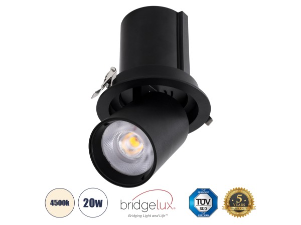 GLOBOSTAR® VIRGO-B 60312 Χωνευτό Κινούμενο Downlight Σποτ LED 20W 2600lm 36° AC 220-240V IP20 Φυσικό Λευκό 4500K - Bridgelux COB Chip & TÜV SÜD Driver - Μαύρο Ματ - Μ13.5 x Π13.5 x Υ14cm / Q11.5cm - 5 Χρόνια Εγγύηση GLOBOSTAR® VIRGO-B 60312 Χωνευτό Κινούμενο Downlight Σποτ LED 20W 2600lm 36° AC 220-240V IP20 Φυσικό Λευκό 4500K - Bridgelux COB Chip & TÜV SÜD Driver - Μαύρο Ματ - Μ13.5 x Π13.5 x Υ14cm / Q11.5cm - 5 Χρόνια Εγγύηση