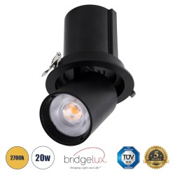 GLOBOSTAR® VIRGO-B 60313 Χωνευτό Κινούμενο Downlight Σποτ LED 20W 2500lm 36° AC 220-240V IP20 Θερμό Λευκό 2700K - Bridgelux COB Chip & TÜV SÜD Driver - Μαύρο Ματ - Μ13.5 x Π13.5 x Υ14cm / Q11.5cm - 5 Χρόνια Εγγύηση