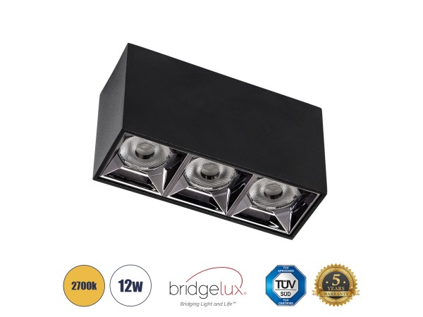 GLOBOSTAR® LUMINAR 60325 Downlight Σποτ LED 12W 1620lm 36° AC 220-240V IP20 Θερμό Λευκό 2700K - Osram SMD Chip & TÜV SÜD Driver - Μαύρο Ματ - Μ11.8 x Π4.2 x Υ6.6cm - 5 Χρόνια Εγγύηση
