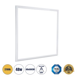 GLOBOSTAR® FRAMELIN 60370 Χωνευτό Panel Οροφής 60x60 LED 48W 5280lm 120° CRI≥85Ra UGR<19 AC 220-240V IP20 Θερμό Λευκό 2700K - Lumileds SMD Chip & TÜV SÜD Driver - Λευκό Γαλακτερό - Μ60 x Π60 x Υ1.5cm / Q56 x 56cm - 5 Χρόνια Εγγύηση