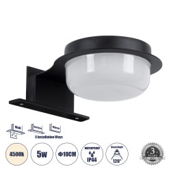 GLOBOSTAR® KIARA 60400 Μοντέρνο Φωτιστικό Τοίχου - Απλίκα Καθρέπτη Μπάνιου LED 5W 560lm 120° AC 220-240V IP44 Φυσικό Λευκό 4500K - Lumileds SMD Chip & TÜV SÜD Driver - Μαύρο Ματ & Λευκό - Μ10 x Π13 x Υ3cm - 3 Χρόνια Εγγύηση
