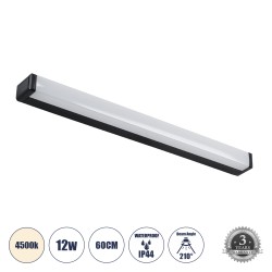 GLOBOSTAR® RENATA 60440 Μοντέρνο Φωτιστικό Τοίχου - Απλίκα Καθρέπτη Μπάνιου LED 12W 1400lm 180° AC 220-240V IP44 Φυσικό Λευκό 4500K - Lumileds SMD Chip & TÜV SÜD Driver - Μαύρο Ματ - Μ60 x Π4 x Υ5.5cm - 3 Χρόνια Εγγύηση