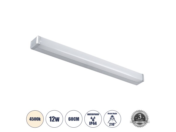 GLOBOSTAR® RENATA 60442 Μοντέρνο Φωτιστικό Τοίχου - Απλίκα Καθρέπτη Μπάνιου LED 12W 1400lm 180° AC 220-240V IP44 Φυσικό Λευκό 4500K - Lumileds SMD Chip & TÜV SÜD Driver - Νίκελ Χρώμιο - Μ60 x Π4 x Υ5.5cm - 3 Χρόνια Εγγύηση GLOBOSTAR® RENATA 60442 Μοντέρνο Φωτιστικό Τοίχου - Απλίκα Καθρέπτη Μπάνιου LED 12W 1400lm 180° AC 220-240V IP44 Φυσικό Λευκό 4500K - Lumileds SMD Chip & TÜV SÜD Driver - Νίκελ Χρώμιο - Μ60 x Π4 x Υ5.5cm - 3 Χρόνια Εγγύηση