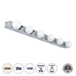 GLOBOSTAR® BELLA 60453 Μοντέρνο Φωτιστικό Τοίχου - Απλίκα Καθρέπτη Μπάνιου LED 18W 2052lm 300° AC 220-240V IP44 Φυσικό Λευκό 4500K - Bridgelux COB Chip & TÜV SÜD Driver - Ασημί & Λευκό - Μ70 x Π11 x Υ6cm - 3 Χρόνια Εγγύηση
