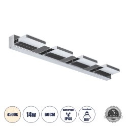 GLOBOSTAR® KARLA 60456 Μοντέρνο Φωτιστικό Τοίχου - Απλίκα Καθρέπτη Μπάνιου LED 14W 1600lm 180° AC 220-240V IP44 Φυσικό Λευκό 4500K - Lumileds SMD Chip & TÜV SÜD Driver - Νίκελ Χρώμιο - Μ60 x Π9 x Υ5cm - 3 Χρόνια Εγγύηση