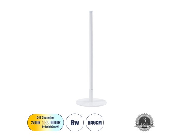 GLOBOSTAR® DALUMA 60468 Μοντέρνο Επιτραπέζιο Φωτιστικό LED 8W 880lm 200° AC 220-240V IP20 Ρυθμιζόμενο Λευκό CCT με On/Off 2700K/4500K/6000K - Lumileds SMD Chip - Λευκό - Μ15 x Π15 x Υ46cm - 3 Χρόνια Εγγύηση