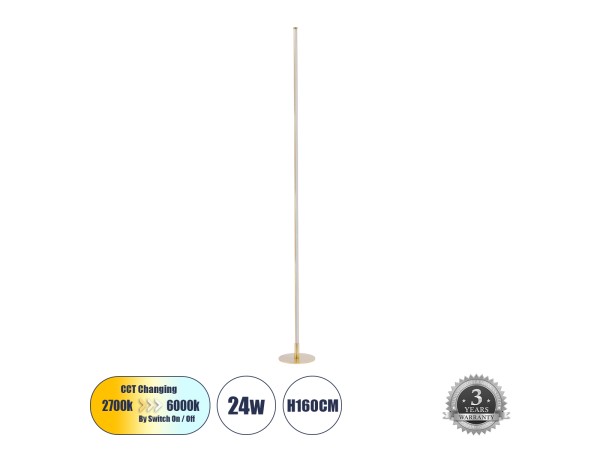 GLOBOSTAR® DALUMA 60472 Μοντέρνο Επιδαπέδιο Φωτιστικό LED 24W 2640lm 200° AC 220-240V IP20 Ρυθμιζόμενο Λευκό CCT με On/Off 2700K/4500K/6000K - Lumileds SMD Chip - Σατινέ Χρυσό Βούρτσας - Μ18 x Π18 x Υ160cm - 3 Χρόνια Εγγύηση GLOBOSTAR® DALUMA 60472 Μοντέρνο Επιδαπέδιο Φωτιστικό LED 24W 2640lm 200° AC 220-240V IP20 Ρυθμιζόμενο Λευκό CCT με On/Off 2700K/4500K/6000K - Lumileds SMD Chip - Σατινέ Χρυσό Βούρτσας - Μ18 x Π18 x Υ160cm - 3 Χρόνια Εγγύηση