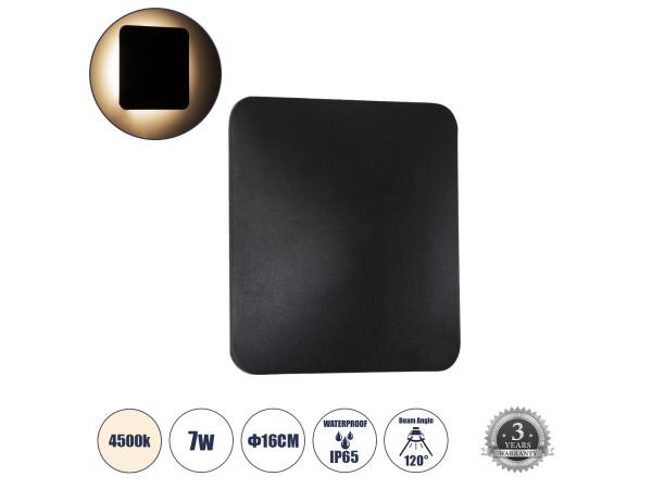 GLOBOSTAR® HELIO-S 60495 Μοντέρνο Φωτιστικό Τοίχου - Απλίκα LED 7W 840lm 120° AC 220-240V Αδιάβροχο IP65 Φυσικό Λευκό 4500K - Lumileds SMD Chip & TÜV SÜD Driver - Μαύρο Ματ - Μ16 x Π5 x Υ16cm - 5 Χρόνια Εγγύηση GLOBOSTAR® HELIO-S 60495 Μοντέρνο Φωτιστικό Τοίχου - Απλίκα LED 7W 840lm 120° AC 220-240V Αδιάβροχο IP65 Φυσικό Λευκό 4500K - Lumileds SMD Chip & TÜV SÜD Driver - Μαύρο Ματ - Μ16 x Π5 x Υ16cm - 5 Χρόνια Εγγύηση