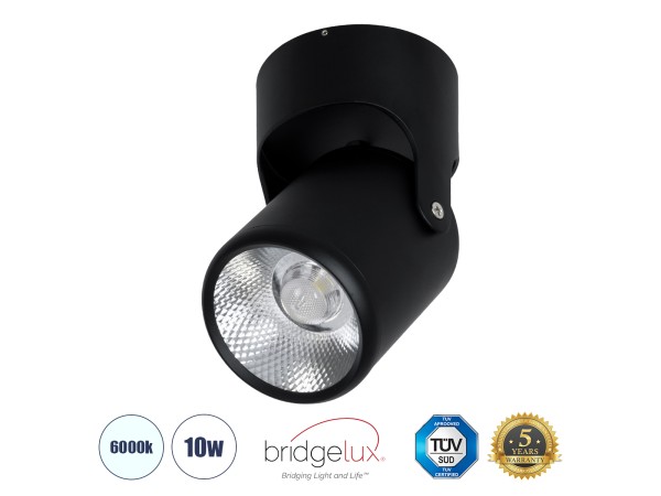 GLOBOSTAR® DETRONIC 60503 Κινούμενο Downlight Σποτ LED 10W 1350lm 24° AC 220-240V IP20 Ψυχρό Λευκό 6000K - Bridgelux COB Chip & TÜV SÜD Driver - Μαύρο Ματ - Μ9 x Π9 x Υ16cm - 5 Χρόνια Εγγύηση