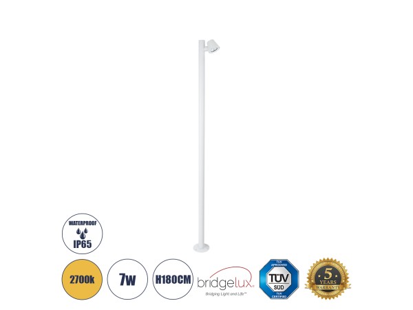 GloboStar® GARDENIA 60509 Φωτιστικό Κήπου - Πάρκου - Πλατείας - Κολωνάκι Αρχιτεκτονικού Φωτισμού Εξωτερικού Χώρου LED 7W 700lm 60° AC220-240V Αδιάβροχο IP65 - Σώμα Αλουμινίου & Tempered Glass - Μ15 x Π18 x Υ180cm - Θερμό Λευκό 2700K - Λευκό - Bridgelux Ch GloboStar® GARDENIA 60509 Φωτιστικό Κήπου - Πάρκου - Πλατείας - Κολωνάκι Αρχιτεκτονικού Φωτισμού Εξωτερικού Χώρου LED 7W 700lm 60° AC220-240V Αδιάβροχο IP65 - Σώμα Αλουμινίου & Tempered Glass - Μ15 x Π18 x Υ180cm - Θερμό Λευκό 2700K - Λευκό - Bridgelux Ch