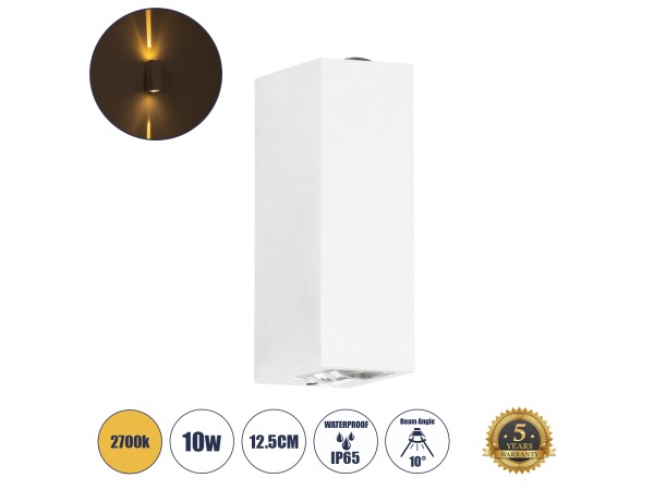 GLOBOSTAR® LINOR 60527 Μοντέρνο Φωτιστικό Τοίχου - Απλίκα LED 10W 1000lm 10° AC 220-240V Αδιάβροχο IP65 Θερμό Λευκό 2700K - Bridgelux COB Chip & TÜV SÜD Driver - Λευκό Ματ - Μ12.5 x Π6 x Υ4cm - 5 Χρόνια Εγγύηση GLOBOSTAR® LINOR 60527 Μοντέρνο Φωτιστικό Τοίχου - Απλίκα LED 10W 1000lm 10° AC 220-240V Αδιάβροχο IP65 Θερμό Λευκό 2700K - Bridgelux COB Chip & TÜV SÜD Driver - Λευκό Ματ - Μ12.5 x Π6 x Υ4cm - 5 Χρόνια Εγγύηση