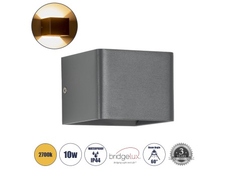 GLOBOSTAR® CIRCOA 60534 Μοντέρνο Φωτιστικό Τοίχου - Απλίκα LED 10W 1000lm 60° AC 220-240V Αδιάβροχο IP44 Θερμό Λευκό 2700K - Bridgelux COB Chip & TÜV SÜD Driver - Γκρι Ανθρακί Ματ - Μ10 x Π8 x Υ10cm - 5 Χρόνια Εγγύηση