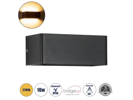 GLOBOSTAR® CIRCOA 60544 Μοντέρνο Φωτιστικό Τοίχου - Απλίκα LED 10W 1000lm 60° AC 220-240V Αδιάβροχο IP44 Θερμό Λευκό 2700K - Bridgelux COB Chip & TÜV SÜD Driver - Μαύρο Ματ - Μ20 x Π8 x Υ10cm - 5 Χρόνια Εγγύηση