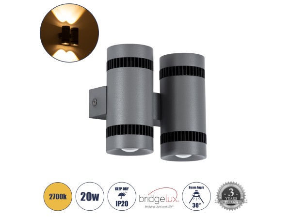 GLOBOSTAR® CANNONAL 60579 Μοντέρνο Φωτιστικό Τοίχου - Απλίκα LED 20W 2300lm 30° AC 220-240V IP20 Θερμό Λευκό 2700K - Bridgelux COB Chip & TÜV SÜD Driver - Μαύρο Ματ & Γκρι Ανθρακί Ματ - Μ12 x Π6.5 x Υ11cm - 3 Χρόνια Εγγύηση GLOBOSTAR® CANNONAL 60579 Μοντέρνο Φωτιστικό Τοίχου - Απλίκα LED 20W 2300lm 30° AC 220-240V IP20 Θερμό Λευκό 2700K - Bridgelux COB Chip & TÜV SÜD Driver - Μαύρο Ματ & Γκρι Ανθρακί Ματ - Μ12 x Π6.5 x Υ11cm - 3 Χρόνια Εγγύηση