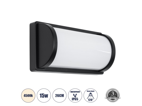 GLOBOSTAR® CELESTIAL 60696 Μοντέρνο Φωτιστικό Τοίχου - Απλίκα LED 15W 1575lm 120° AC 220-240V Αδιάβροχο IP65 Φυσικό Λευκό 4500K - Bridgelux SMD Chip - Μαύρο Ματ - Μ26 x Π9 x Υ13.5cm - 3 Χρόνια Εγγύηση GLOBOSTAR® CELESTIAL 60696 Μοντέρνο Φωτιστικό Τοίχου - Απλίκα LED 15W 1575lm 120° AC 220-240V Αδιάβροχο IP65 Φυσικό Λευκό 4500K - Bridgelux SMD Chip - Μαύρο Ματ - Μ26 x Π9 x Υ13.5cm - 3 Χρόνια Εγγύηση