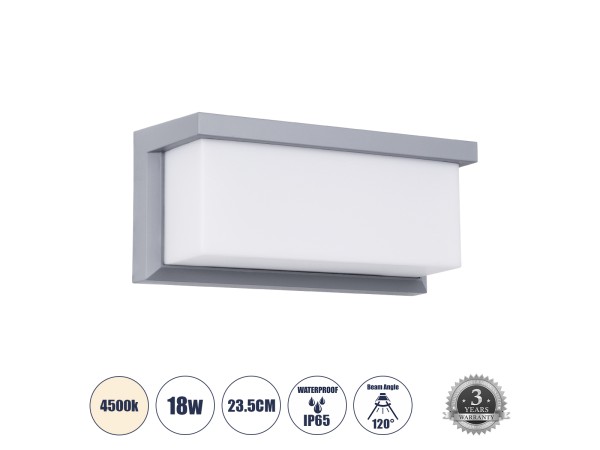 GLOBOSTAR® CITYSCAPE 60698 Μοντέρνο Φωτιστικό Τοίχου - Απλίκα LED 18W 1890lm 120° AC 220-240V Αδιάβροχο IP65 Φυσικό Λευκό 4500K - Bridgelux SMD Chip - Γκρι Ματ - Μ23.5 x Π11 x Υ10cm - 3 Χρόνια Εγγύηση GLOBOSTAR® CITYSCAPE 60698 Μοντέρνο Φωτιστικό Τοίχου - Απλίκα LED 18W 1890lm 120° AC 220-240V Αδιάβροχο IP65 Φυσικό Λευκό 4500K - Bridgelux SMD Chip - Γκρι Ματ - Μ23.5 x Π11 x Υ10cm - 3 Χρόνια Εγγύηση