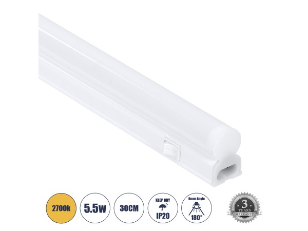 GloboStar® TUBO 60786 Γραμμικό Φωτιστικό Οροφής Linear LED Τύπου T5 Επεκτεινόμενο 5.5W 528lm 180° AC 220-240V IP20 Πάγκου Κουζίνας με Διακόπτη On/Off Μ30 x Π2.2 x Υ3.5cm Θερμό Λευκό 2700K - Λευκό - 3 Years Warranty GloboStar® TUBO 60786 Γραμμικό Φωτιστικό Οροφής Linear LED Τύπου T5 Επεκτεινόμενο 5.5W 528lm 180° AC 220-240V IP20 Πάγκου Κουζίνας με Διακόπτη On/Off Μ30 x Π2.2 x Υ3.5cm Θερμό Λευκό 2700K - Λευκό - 3 Years Warranty