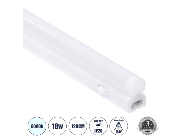 GloboStar® TUBO 60790 Γραμμικό Φωτιστικό Οροφής Linear LED Τύπου T5 Επεκτεινόμενο 18W 1800lm 180° AC 220-240V IP20 Πάγκου Κουζίνας με Διακόπτη On/Off Μ120 x Π2.2 x Υ3.5cm Ψυχρό Λευκό 6000K - Λευκό - 3 Years Warranty GloboStar® TUBO 60790 Γραμμικό Φωτιστικό Οροφής Linear LED Τύπου T5 Επεκτεινόμενο 18W 1800lm 180° AC 220-240V IP20 Πάγκου Κουζίνας με Διακόπτη On/Off Μ120 x Π2.2 x Υ3.5cm Ψυχρό Λευκό 6000K - Λευκό - 3 Years Warranty