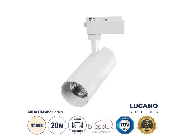 GLOBOSTAR® LUGANO 60807 Μονοφασικό Σποτ Ράγας LED 20W 2500lm 36° AC 220-240V IP20 Φυσικό Λευκό 4500K - Bridgelux COB Chip & TÜV SÜD Driver - Eurotrack 1PH - Λευκό Ματ - Μ6.5 x Π6.5 x Υ20cm - 5 Χρόνια Εγγύηση GLOBOSTAR® LUGANO 60807 Μονοφασικό Σποτ Ράγας LED 20W 2500lm 36° AC 220-240V IP20 Φυσικό Λευκό 4500K - Bridgelux COB Chip & TÜV SÜD Driver - Eurotrack 1PH - Λευκό Ματ - Μ6.5 x Π6.5 x Υ20cm - 5 Χρόνια Εγγύηση