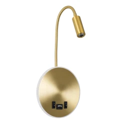GLOBOSTAR® GOOSE 60885 Μοντέρνο Φωτιστικό Τοίχου - Απλίκα Ξενοδοχείου Reading Light με Φορτιστή USB 3A LED 6W 600lm 36° & 360° AC 220-240V IP20 Φυσικό Λευκό 4500K - CREE XPE & Lumileds SMD Chip & TÜV SÜD Driver - Χρυσό Πλατίνα - Μ15.5 x Π15 x Υ30.5cm - 3 