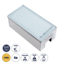 GLOBOSTAR® CYBOLITHOS 60949 Χωνευτό Αρχιτεκτονικο Φωτιστικό Σποτ Δαπέδου LED 4W 440lm 120° DC 24V Αδιάβροχο IP68 IK06 Θερμό Λευκό 2700K Dimmable - Bridgelux SMD Chip - Γαλακτερό Tempered Glass & Ανοξείδωτο Ατσάλι SS316 - Μ20 x Π10x Υ8cm / Q20 x 10cm - 3 Χ