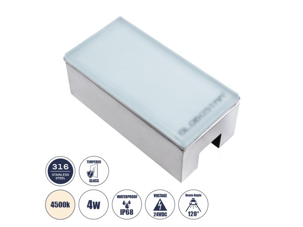 GLOBOSTAR® CYBOLITHOS 60950 Χωνευτό Αρχιτεκτονικο Φωτιστικό Σποτ Δαπέδου LED 4W 460lm 120° DC 24V Αδιάβροχο IP68 IK06 Φυσικό Λευκό 4500K Dimmable - Bridgelux SMD Chip - Γαλακτερό Tempered Glass & Ανοξείδωτο Ατσάλι SS316 - Μ20 x Π10x Υ8cm / Q20 x 10cm - 3 GLOBOSTAR® CYBOLITHOS 60950 Χωνευτό Αρχιτεκτονικο Φωτιστικό Σποτ Δαπέδου LED 4W 460lm 120° DC 24V Αδιάβροχο IP68 IK06 Φυσικό Λευκό 4500K Dimmable - Bridgelux SMD Chip - Γαλακτερό Tempered Glass & Ανοξείδωτο Ατσάλι SS316 - Μ20 x Π10x Υ8cm / Q20 x 10cm - 3