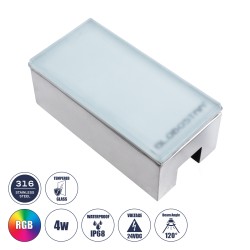 GLOBOSTAR® CYBOLITHOS 60953 Χωνευτό Αρχιτεκτονικο Φωτιστικό Σποτ Δαπέδου LED 4W 340lm 120° DC 24V Αδιάβροχο IP68 IK06 Πολύχρωμο RGB Dimmable - Bridgelux SMD Chip - Γαλακτερό Tempered Glass & Ανοξείδωτο Ατσάλι SS316 - Μ20 x Π10x Υ8cm / Q20 x 10cm - 3 Χρόνι