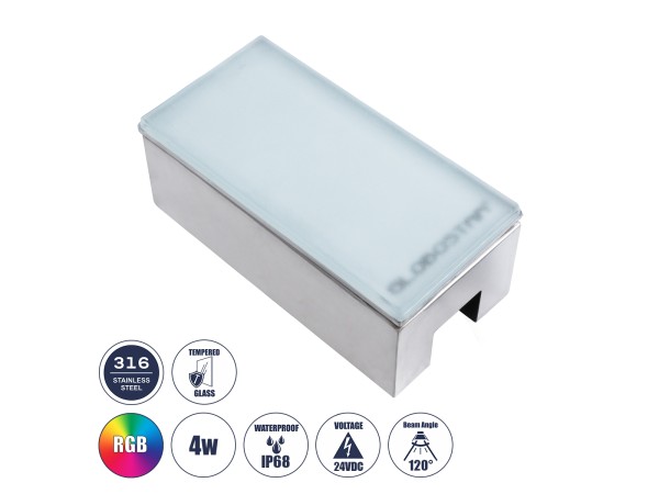 GLOBOSTAR® CYBOLITHOS 60953 Χωνευτό Αρχιτεκτονικο Φωτιστικό Σποτ Δαπέδου LED 4W 340lm 120° DC 24V Αδιάβροχο IP68 IK06 Πολύχρωμο RGB Dimmable - Bridgelux SMD Chip - Γαλακτερό Tempered Glass & Ανοξείδωτο Ατσάλι SS316 - Μ20 x Π10x Υ8cm / Q20 x 10cm - 3 Χρόνι GLOBOSTAR® CYBOLITHOS 60953 Χωνευτό Αρχιτεκτονικο Φωτιστικό Σποτ Δαπέδου LED 4W 340lm 120° DC 24V Αδιάβροχο IP68 IK06 Πολύχρωμο RGB Dimmable - Bridgelux SMD Chip - Γαλακτερό Tempered Glass & Ανοξείδωτο Ατσάλι SS316 - Μ20 x Π10x Υ8cm / Q20 x 10cm - 3 Χρόνι