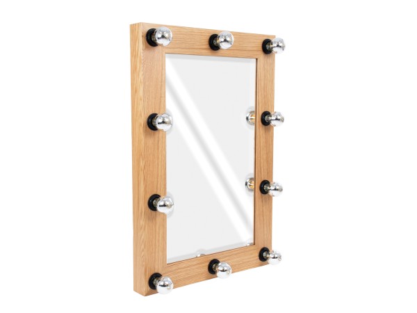 GloboStar® MAKEUP MIRROR-60x90-1 Μοντέρνος Καθρέπτης Μακιγιάζ με Πλαίσιο Φυσικού Ξύλου με Διακόπτη On/Off 10 x E27 AC220-240V - Μ60 x Π7 x Υ90cm - Μπεζ Δρυς