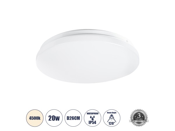 GLOBOSTAR® CELANO 61006 Φωτιστικό Πλαφονιέρα Οροφής LED 20W 1900lm 120° AC 220-240V Αδιάβροχο IP54 Φυσικό Λευκό 4500K - Lumileds SMD Chip - Λευκό Γαλακτερό - Μ26 x Π26 x Υ6cm - 3 Χρόνια Εγγύηση GLOBOSTAR® CELANO 61006 Φωτιστικό Πλαφονιέρα Οροφής LED 20W 1900lm 120° AC 220-240V Αδιάβροχο IP54 Φυσικό Λευκό 4500K - Lumileds SMD Chip - Λευκό Γαλακτερό - Μ26 x Π26 x Υ6cm - 3 Χρόνια Εγγύηση
