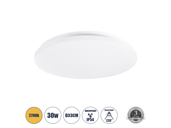 GLOBOSTAR® CELANO 61010 Φωτιστικό Πλαφονιέρα Οροφής LED 30W 2700lm 120° AC 220-240V Αδιάβροχο IP54 Θερμό Λευκό 2700K - Lumileds SMD Chip - Λευκό Γαλακτερό - Μ33 x Π33 x Υ6cm - 3 Χρόνια Εγγύηση GLOBOSTAR® CELANO 61010 Φωτιστικό Πλαφονιέρα Οροφής LED 30W 2700lm 120° AC 220-240V Αδιάβροχο IP54 Θερμό Λευκό 2700K - Lumileds SMD Chip - Λευκό Γαλακτερό - Μ33 x Π33 x Υ6cm - 3 Χρόνια Εγγύηση