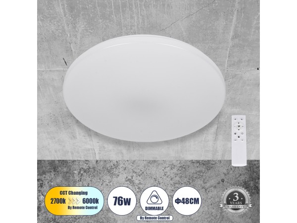 GLOBOSTAR® AVA 61017 Μοντέρνο Φωτιστικό Οροφής LED 76W 7600lm 120° AC 220-240V IP20 Ρυθμιζόμενο Λευκό CCT με Χειριστήριο από 2700K έως 6000K Dimmable - Lumileds SMD Chip - Λευκό Ματ - Μ48 x Π48 x Υ6.5cm - 3 Χρόνια Εγγύηση GLOBOSTAR® AVA 61017 Μοντέρνο Φωτιστικό Οροφής LED 76W 7600lm 120° AC 220-240V IP20 Ρυθμιζόμενο Λευκό CCT με Χειριστήριο από 2700K έως 6000K Dimmable - Lumileds SMD Chip - Λευκό Ματ - Μ48 x Π48 x Υ6.5cm - 3 Χρόνια Εγγύηση