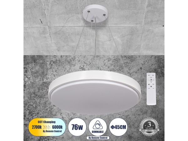 GLOBOSTAR® CASPER 61018 Μοντέρνο Κρεμαστό Φωτιστικό Οροφής LED 76W 8372lm 120° AC 220-240V IP20 Ρυθμιζόμενο Λευκό CCT με Χειριστήριο από 2700K έως 6000K Dimmable - Lumileds SMD Chip - Λευκό Ματ - Μ45 x Π45 x Υ5.5cm - 3 Χρόνια Εγγύηση GLOBOSTAR® CASPER 61018 Μοντέρνο Κρεμαστό Φωτιστικό Οροφής LED 76W 8372lm 120° AC 220-240V IP20 Ρυθμιζόμενο Λευκό CCT με Χειριστήριο από 2700K έως 6000K Dimmable - Lumileds SMD Chip - Λευκό Ματ - Μ45 x Π45 x Υ5.5cm - 3 Χρόνια Εγγύηση